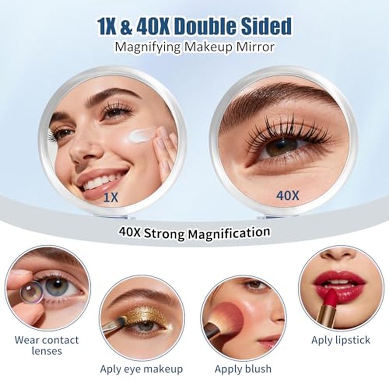 AMISCE Double-Sided Handheld Magnifying Mirror - 1X & 40X