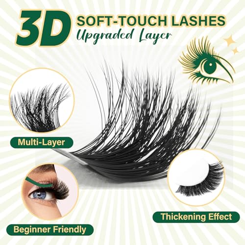 KEYYOU LASH Clusters Kit 3D Effect 231pcs Eyelash Clusters 100D200D Mix 10-18mm D Curl Individual Lash Extension Kit Wispy Natural Volume Cluster Lashes Soft (3D Kit-100D200D-D-10-18MIX)