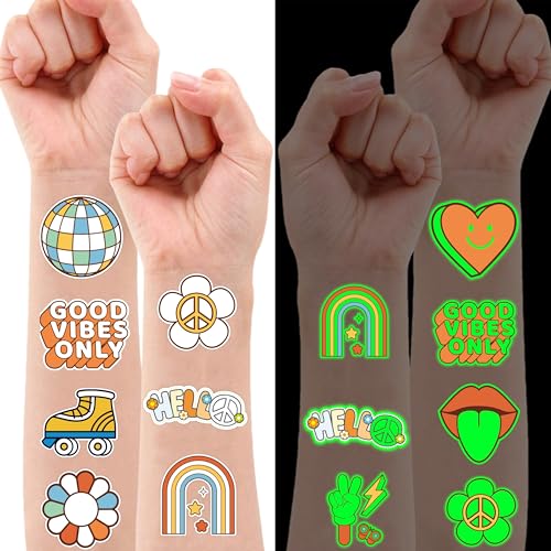 96 Groovy 70s Pre-Cut Temporary Tattoos - Retro Party Favors