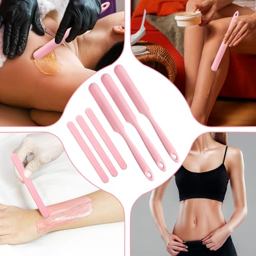 6Pcs Silicone Wax Applicator Non-Stick Wax Spatulas Set Hair Removal Sticks Applicator Reusable Hard Waxs Scraper for Home Salon Body Use (Pink)