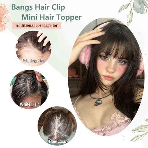 Brown Hair Topper With Bangs Real Human Hair Toppers For Women With Thinning Hair 360¡Æ 3D Cover Hair Pieces with Bangs For Women (12Inch, Brown with Bangs)
