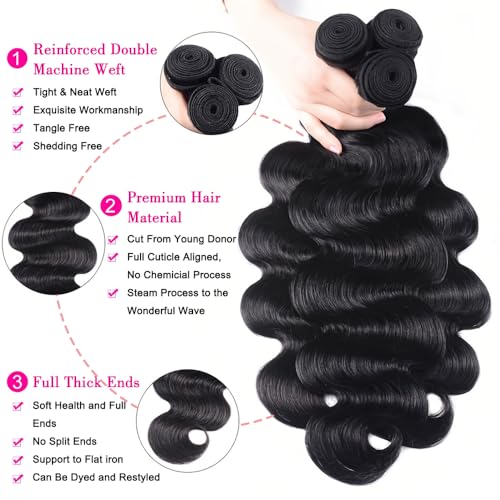 12A Human Hair Bundles 14 14 14 Inch Body Wave Bundles Human Hair Extensions 300g Unprocessed Brazilian Virgin Body Wave 3 Pieces Deals Brazilian Quick Weave Natural Black Wavy Extensions