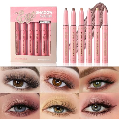 VolksRose 6-Piece Eyeshadow Stick Set - Waterproof Matte & Shimmer