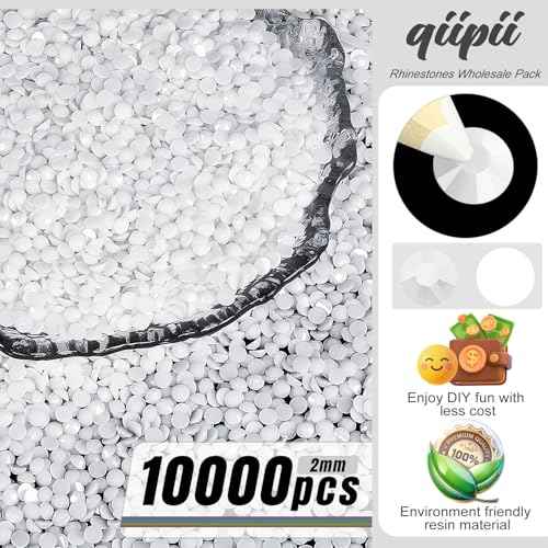 10000PCS 2mm White Resin Rhinestones for Crafting SS6 Pure White Flatback Jelly Stones Bulk Non-Hotfix Diamonds Gems Charms for Nails Face Eyes Makeup Body Mugs Tumblers Bottles Crafts Clothes