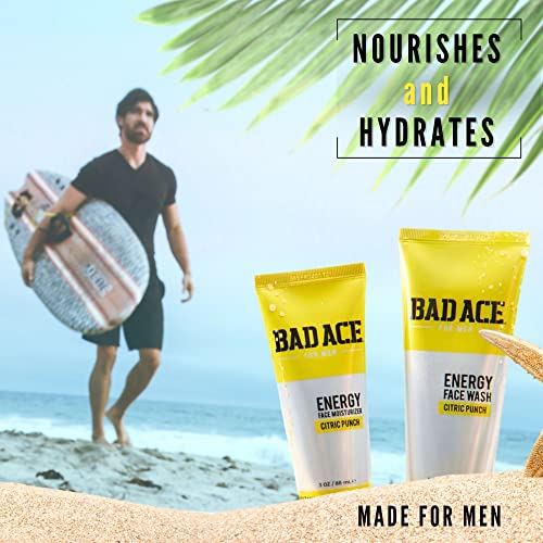 BAD ACE Energy Men's Facewash and Moisturizer Set | Korean Skin Care, Men's Face Care Bundle | Vitamin Facial Care Kit for Men | Citric Punch