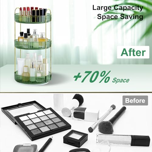 Dark Green 3-Tier Rotating Makeup Organizer for Vanity & Bathroom