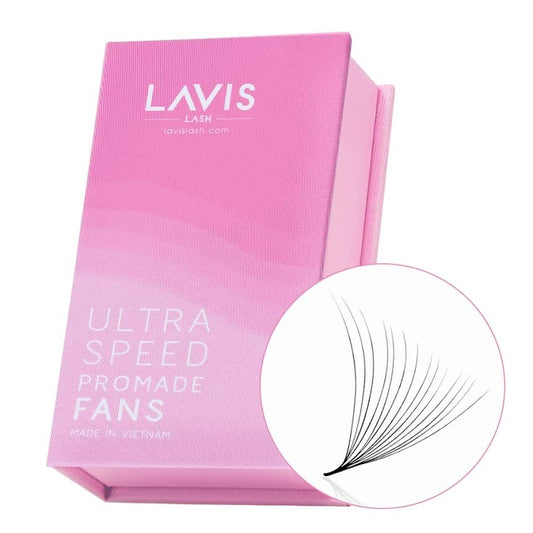 LAVISLASH 500 Ultraspeed Promade Fans Handmade Volume Eyelashes | Ultra Speed Eyelash Extension | 3D To 16D Fans | 0.03/0.05/0.07mm Thickness | C/CC/D Curl | 8-16mm Length(14D-0.03-C-12mm)