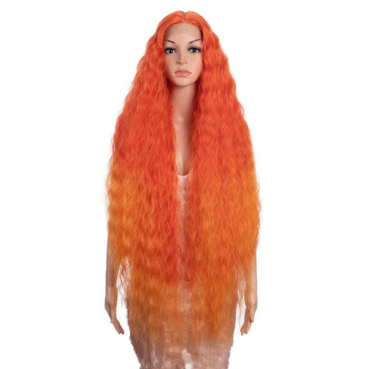 Style Icon 41" Lace Front Wigs Long Wavy Synthetic Wigs with Baby Hair Ombre Orange Bohemian Style Middle Part Half Hand Tied 130% Density Wigs (41", T-RED/ORANGE)