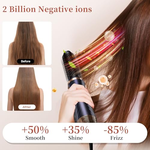 6-in-1 Hair Dryer Brush with Curling Iron & Negative Ion