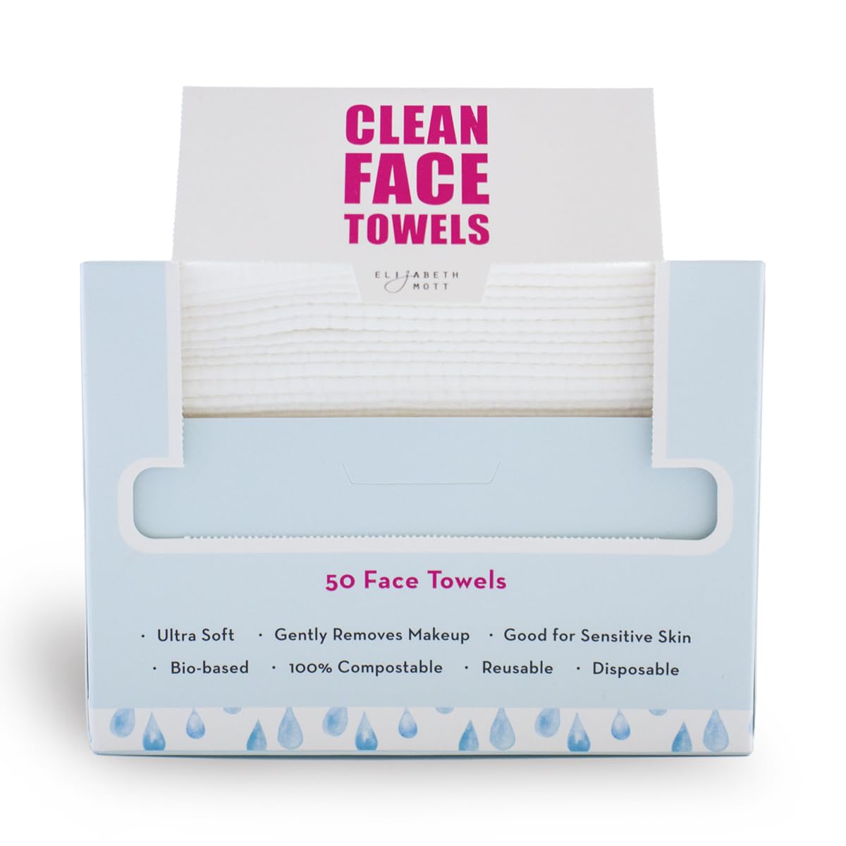 Elizabeth Mott Thank Me Later Clean Face Towels - Biobased Disposable Facial Washcloth, Makeup Remover Wipes - Ultra Soft for Sensitive Skin - 50 Count