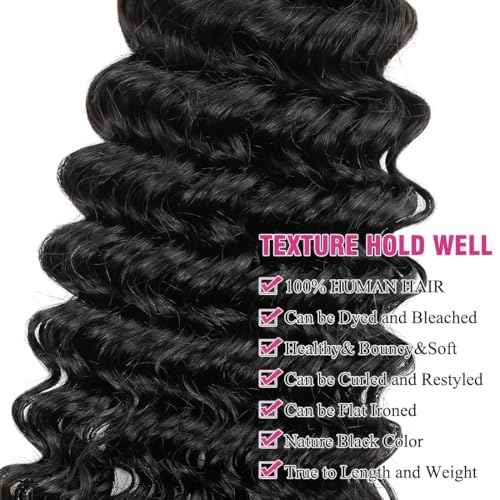 Human Hair Bundles Brazilian Deep Wave 3 Bundles 14 16 18Inch 100% Unprocessed Virgin Deep Curly Human Hair Quick Weave Raw Deals Water Wave Wet and Wavy Bundles Nature Black