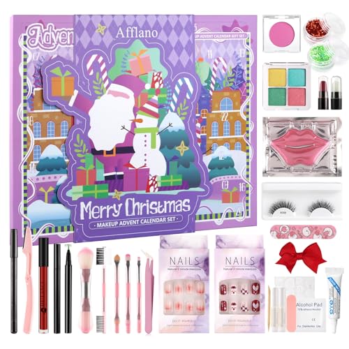 Makeup Advent Calendar 2026 For Teen Girls, Afflano Beauty Advent Calendar 24 Day, Eyeshadow Nail Lipstick Eyeliner Makeup Sets Christmas Gifts For Girls 12-18 Years, Xmas Surprises Gifts For Women