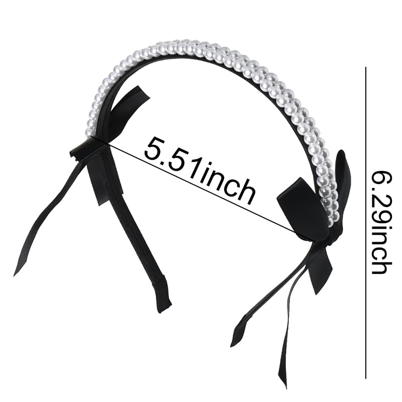 Pearl Bow Headband for Women Headband Accessories for Girls Black Headband with Bow Knot Beaded Hair Bands for Women's Hair Non Slip Ribbon Head Band Valentine's Day Hair Hoop Decorative Headband