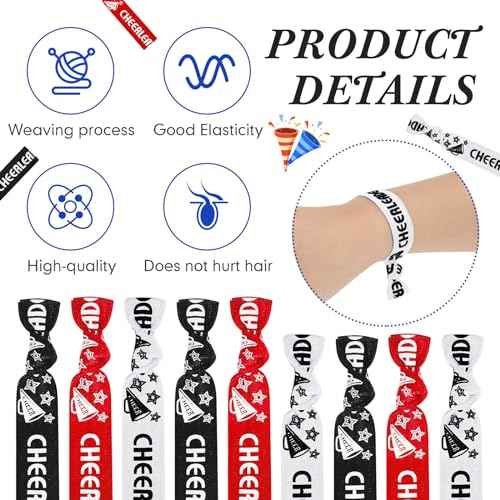 Taiyin 68 Pcs Cheer Hair Ties Bulk Cheer Bracelets Cheerleader Gifts Motivational Gifts Wristbands for Cheer Squad Party Favors, Pom Design(Multicolor)