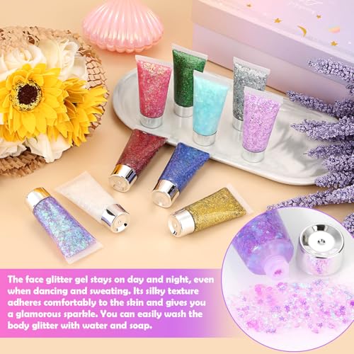 Flasoo 10 Color Body Glitter Gel Kit - Face Sparkle for Festivals