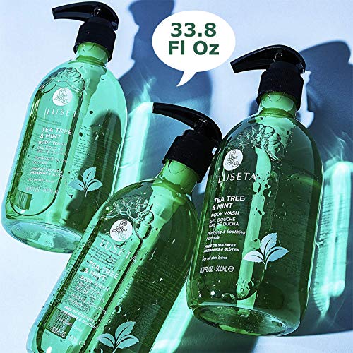 Luseta Tea Tree Oil Body Wash with Mint 33.8oz, Best Body Wash for Sensitive Skin, Sulfate free, Helps Body Odor, Athlete's Foot, Jock Itch, Ringworm, Skin Irritations, Shower Gel for Women