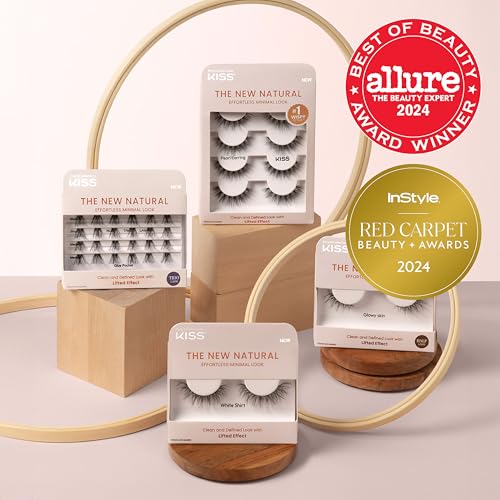 KISS The New Natural, False Eyelashes, White Shirt', 12 mm, Includes 1 Pair Of Fake Lashes, Contact Lens Friendly, Easy to Apply, Reusable Strip Lashes