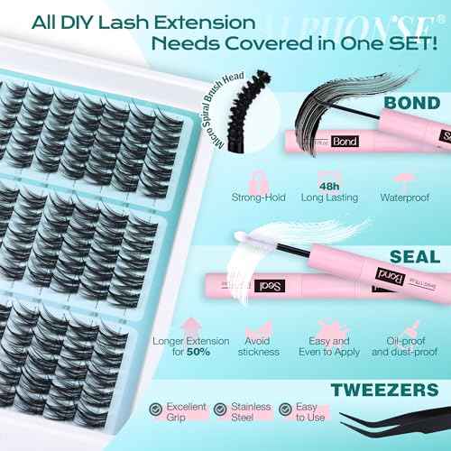 Manga Lash Clusters Kit Wispy Eyelash Clusters Spiky Lash Extension Kit 10-14mm Cluster Eyelash Extensions Anime Eyelashes Clusters C Curly Individual lashes with Bond and Seal, Tweezers by ALPHONSE