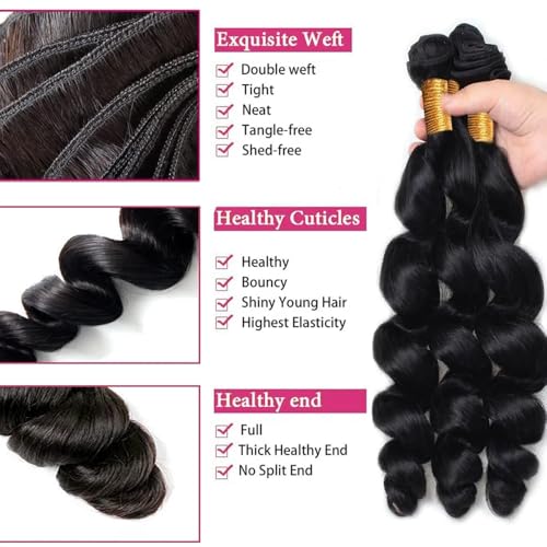 Brazilian Loose Wave Human Hair Bundles - Natural Black 24-28"