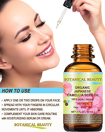 Japanese CAMELLIA Seed Oil 100% Pure Natural Undiluted Refined Cold Pressed Carrier Oil for Face Hair Skin Nails 0.5 Fl. oz 15 ml by Botanical Beauty