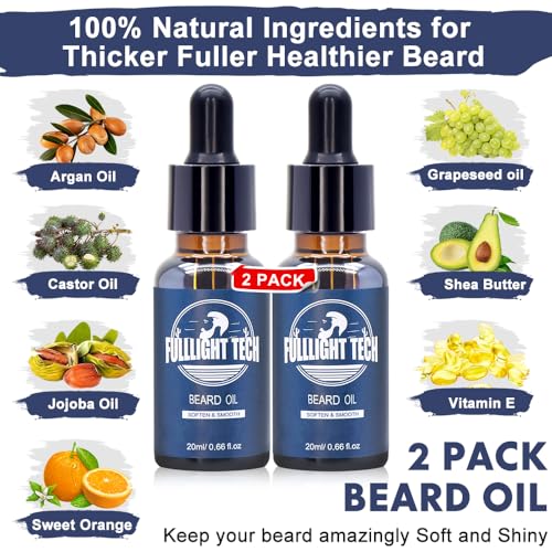 Beard Care Kit for Men-Nourish Soften Grooming Patchy Beard W/Vitamin Spray,Mustache Oil,Balm, Wash,Boar Bristle Brush,Wooden Comb,Scissors,Valentines Fathers Gifts for Men Dad Him Husband Boyfriend