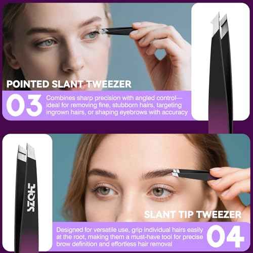 Professional Tweezers Set for Eyebrows ? 4PC Precision Stainless Steel Tweezers Kit with Slant, Pointed & Flat Tips ? Eyebrow Hair Removal Tool for Women & Men ? Eco-Friendly Paper Tube Packaging