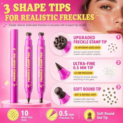 Dual-Ended Freckle Stamp Pen Set - Waterproof Faux Freckles Makeup