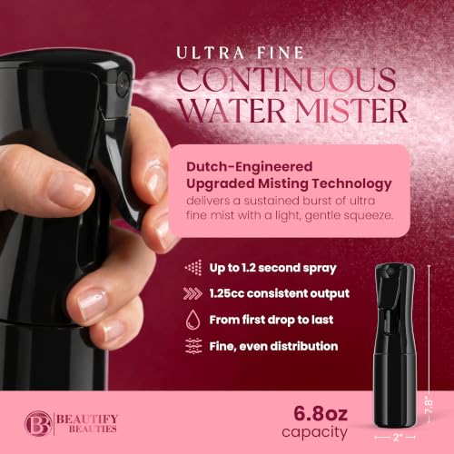 BeautifyBeauties Black 6.8 oz Continuous Spray Bottle for Hair & Styling