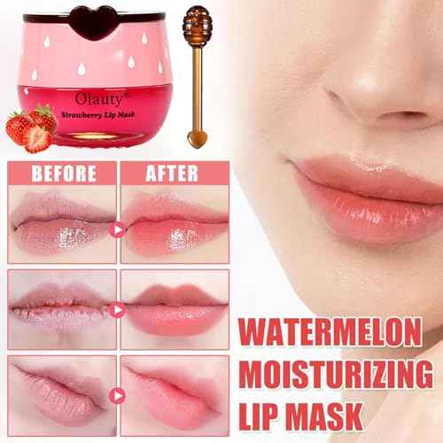 3 PCS Bee Lip Balm Lip Mask Honey Pot,Strawberry&Honey&Watermelon Lip Sleeping Mask,Hydrating Prevention Dry Lip Care,Moisturizing Lip Mask Overnight Reduces Lip Lines