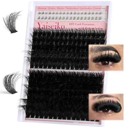 Fluffy Lash Clusters with Bottom Lashes 100D+200D Thick Eyelash Clusters 14-25mm Individual Mega Volume Lashes D Curl Cluster Eyelash Extensions DIY Lash Extension at Home, by Yaiseiko(Plant Fiber)