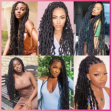 9Packs Nu Locs Crochet Hair Braids Long Soft Locs 24inch Crochet Hair Pre-looped Goddess locs Curly wave Synthetic Hair for Black Women (Burgundy, 24)