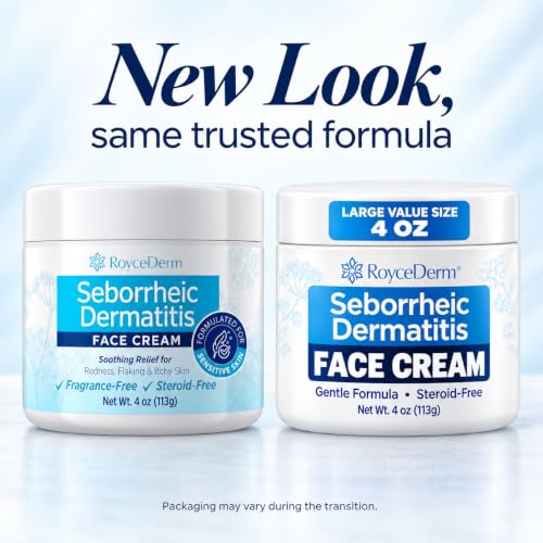 Roycederm Steroid-Free Face Cream for Seborrheic Dermatitis – Sensitive, Fragrance-Free Daily Moisturizer (4 oz) – Face, Scalp & Body - Variation: Face Cream