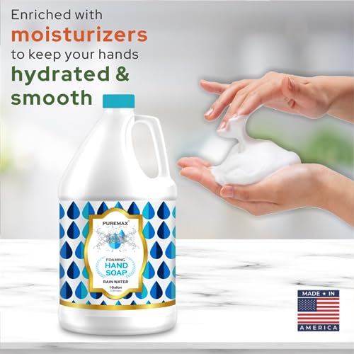 Puremax Foaming Hand Soap Refills with Essential Oils | Rain Drops | Gentle, Moisturizing | Biodegradable Formula | Made in USA | 128 Fl Oz (1 Gallon) |