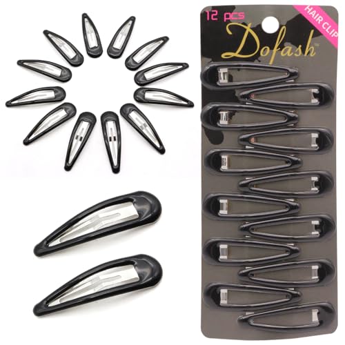 Dofash 5CM/2IN Epoxy Snap Hair Clips for Women Snap Clips for Hair Barrettes Hair Grips Hair Accessories 12 Count/Black Amber