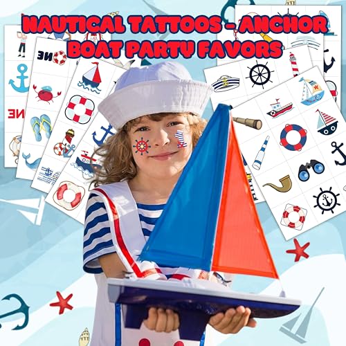 Nautical Temporary Tattoos - 96 Piece Anchor Party Favors (8 Sheets)