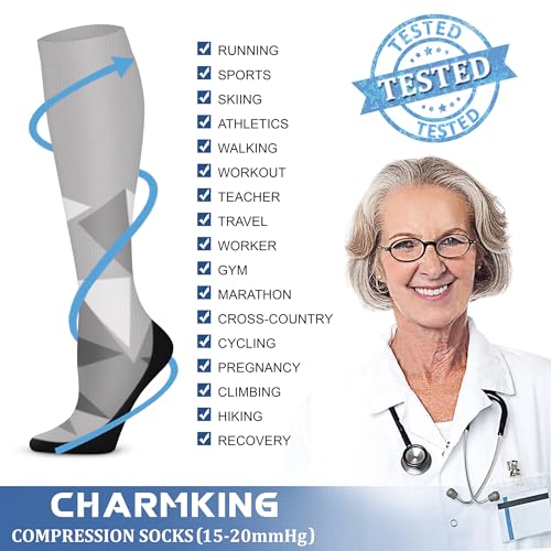 CHARMKING Compression Socks for Women & Men Circulation (3 Pairs) 15-20 mmHg is Best Athletic for Running, Flight Travel, Support, Cycling, Pregnant - Boost Performance, Durability (S/M, Multi 69)