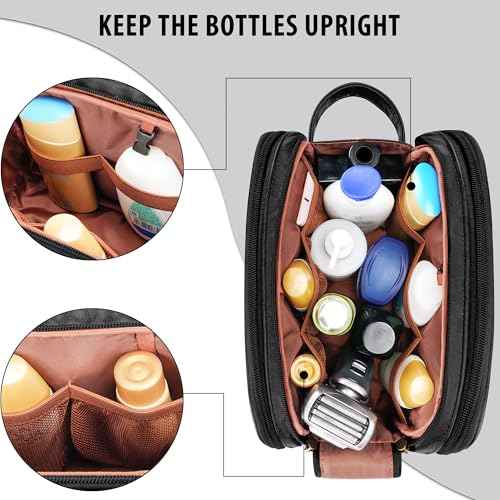 Travel Toiletry Bag for Men, Large Hanging Toiletries Organizer Bags for Women, Cruise Ship Essentials, Water-resistant Shaving Case, PU Leather Makeup Accessories, Cosmetic Dopp Kit, Black