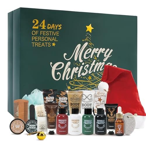 BODY & EARTH 2025 Advent Calendar for Men Christmas Holiday Gifts 24 Days of Countdown Calendar, Advent Beauty Calendar 2025 Adult 24PCS Beard Care Grooming Set Mens with Sandalwood & Cedar Beard Oil
