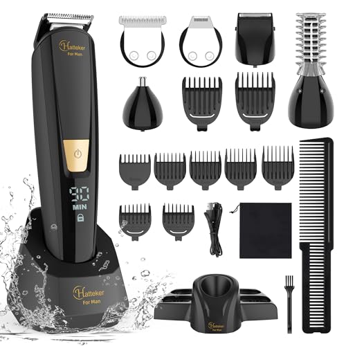 Hatteker Mens Body Hair Beard Trimmer Groin Trimmer Mens Grooming Kit Electric Razor Body Shaver Groomer Waterproof 6 in 1