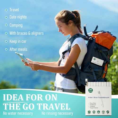 Travel Toothbrush Dental Floss Picks - 4 in 1 Biodegradable Disposable Toothbrushes with Tongue Scraper, Eco-Friendly Individually Wrapped Toothbrush for Adult Kids Travel Oral Care, 40 Pack