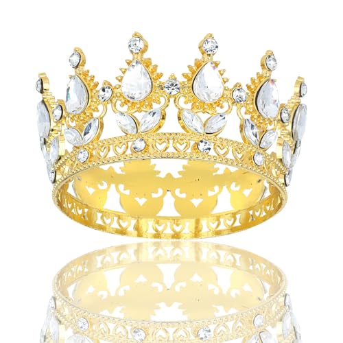YARIEW Gold Crown Flower Tiara with Rhinestones for Weddings & Parties
