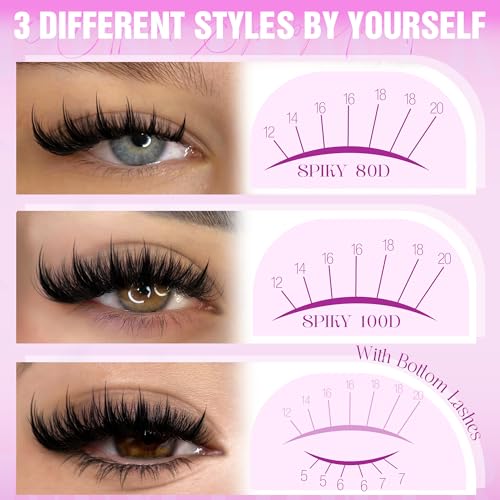 Spiky Manga Eyelash Clusters D Curve 12-20mm with Bottom Lashes
