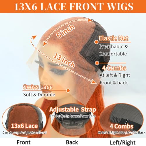 Ginger Orange 24in 13x6 HD Lace Front Human Hair Wig 200% Density