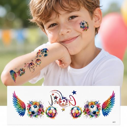 Soccer Party Tattoos - 12 Sheets Water Transfer Face Body Decals