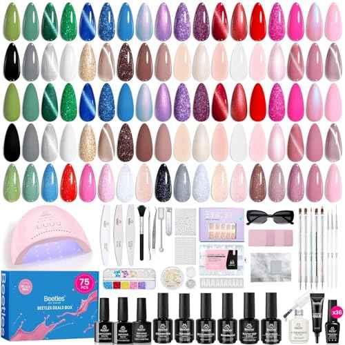 Beetles Gel Nail Polish Kit with U V Light - Gift Box Wild Gleam Collection 36 Colors Nail Polish Kit 75 Pcs for Women Girls Gel & Top Base Coat with Brushes & False Nails Tip Must Have Salon at Home