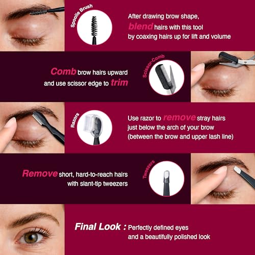 i-ENVY All-in-One Beautiful Tool Kit for Expert Eyebrow Shaping and Grooming, Precision Eyebrow Shaping Tools, Includes Brow Brushes, Scissor-Comb, Tweezers, Razor