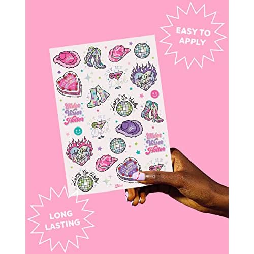 xo Fetti Birthday Decorations Temporary Tattoos - 44 pcs | Fun Bday Girl Party, Older, Wiser, Hotter, HBD, Disco Cowgirl, Hot Girl Bday