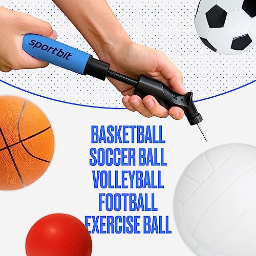 SPORTBIT Ball Pump with 5 Needles - Push & Pull Inflating System - Great for All Exercise Balls - Volleyball Pump, Basketball Inflator, Football & Soccer Ball Air Pump - Goes with Needles Set