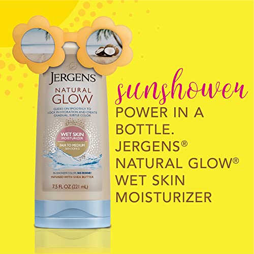 Jergens Natural Glow Wet Skin In-Shower Self Tanner Body Lotion, Fair/Medium Skin Tones (pack of 2)