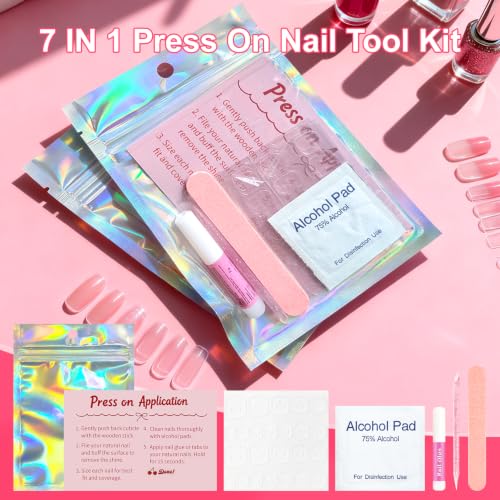 Press On Nail Kit with Glue, File & Prep Pads (20 Pcs)